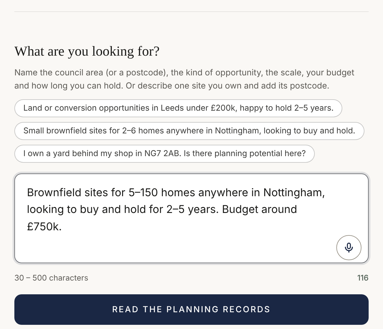 1LINE Planning input &mdash; describe what you are looking for in one paragraph